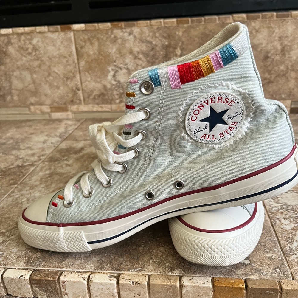 Converse All Star Light Blue with Multicolor  Embroidered Stripes Women’s 10